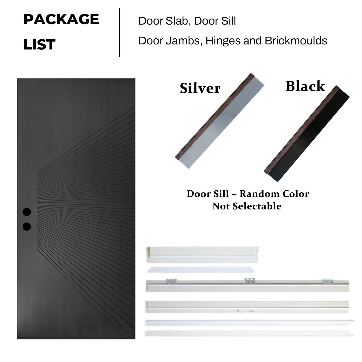 Exterior Fiberglass Door 36x80in Onyx Black, Metallic Look with Radiating Groove Design Front Entry Door Right-Hand Inswing, Textured Surface Knock-Down Door with Brickmould, Vinyl Frame