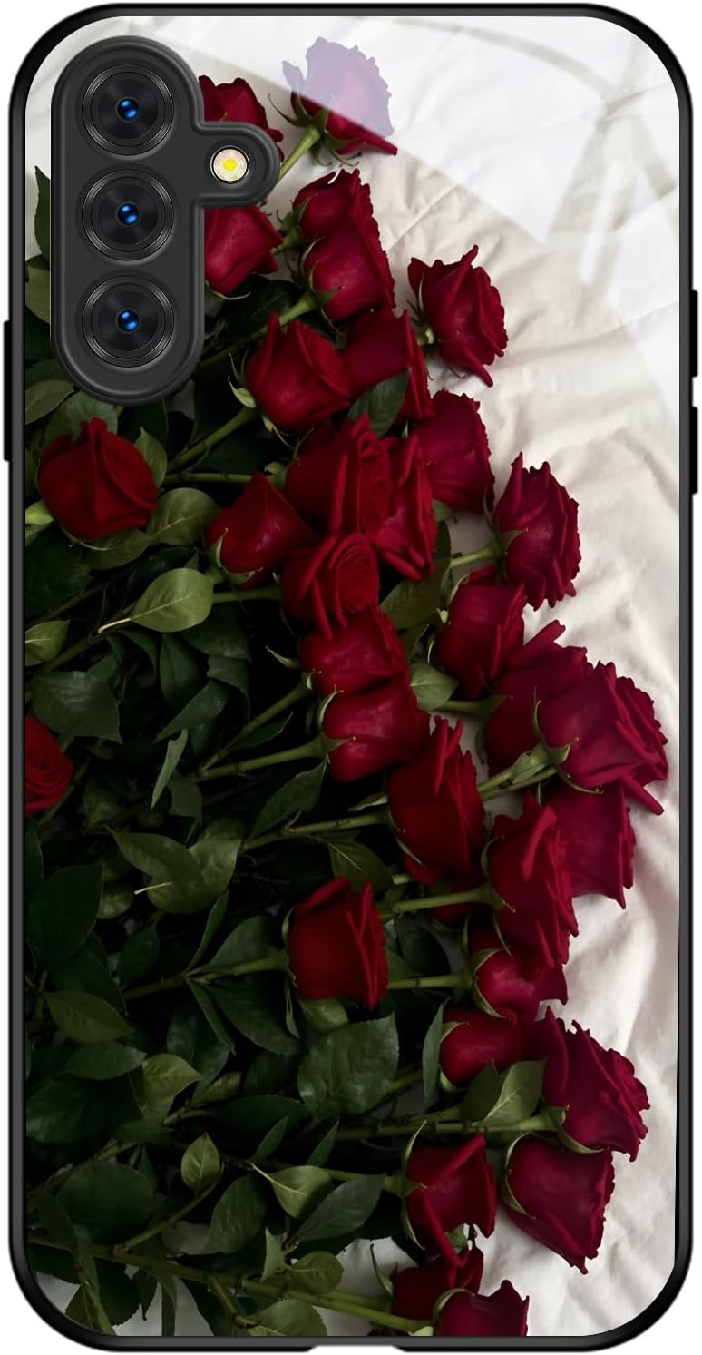 Aeronwen A55 6.6 inch for Samsung Galaxy Case Red Roses Bouquet Glossy Hard Case, Fade Resistant, Precise Cutout