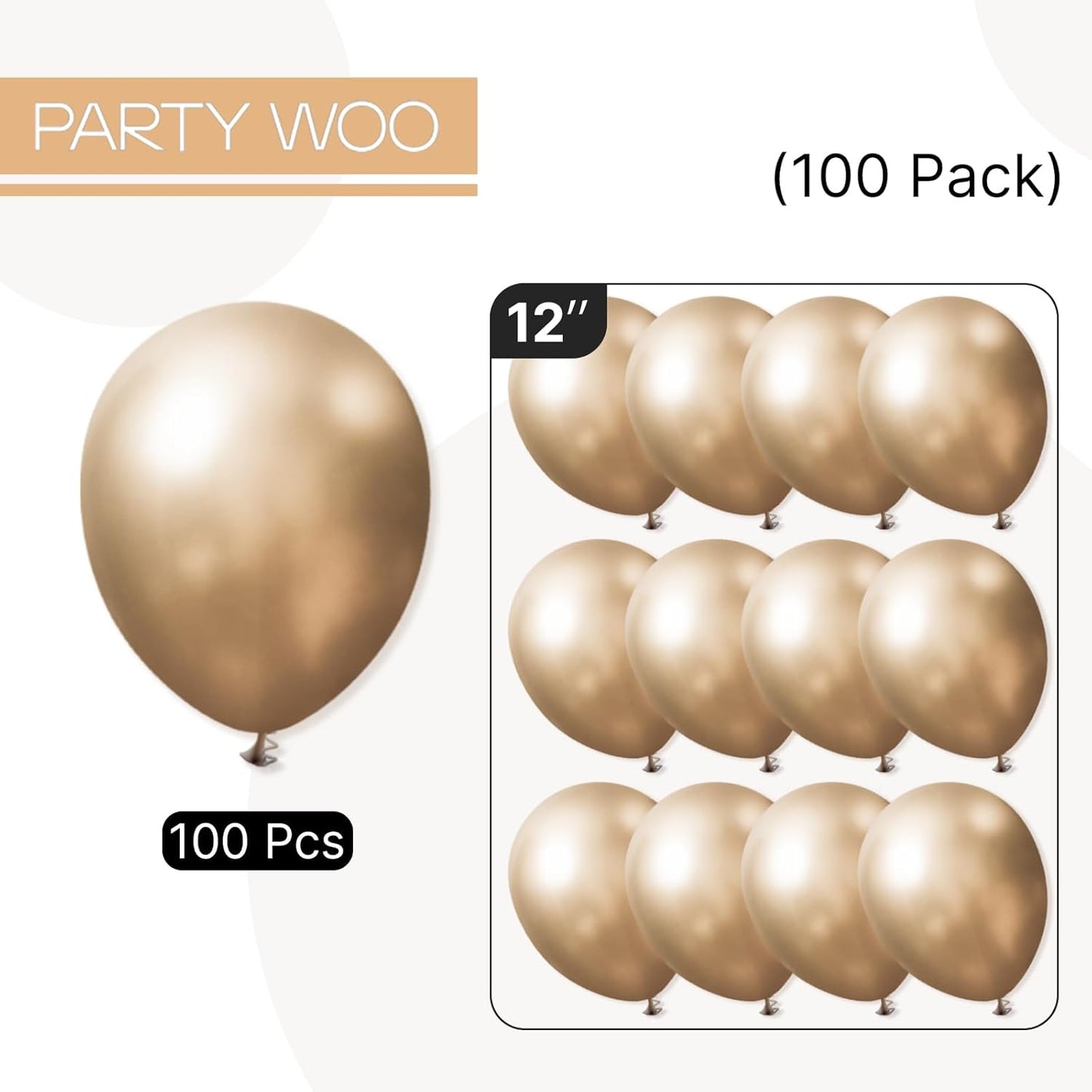 PartyWoo Metallic Gold Balloons - 100pcs 12 Inch Chrome Latex Helium Balloons for Celebrations
