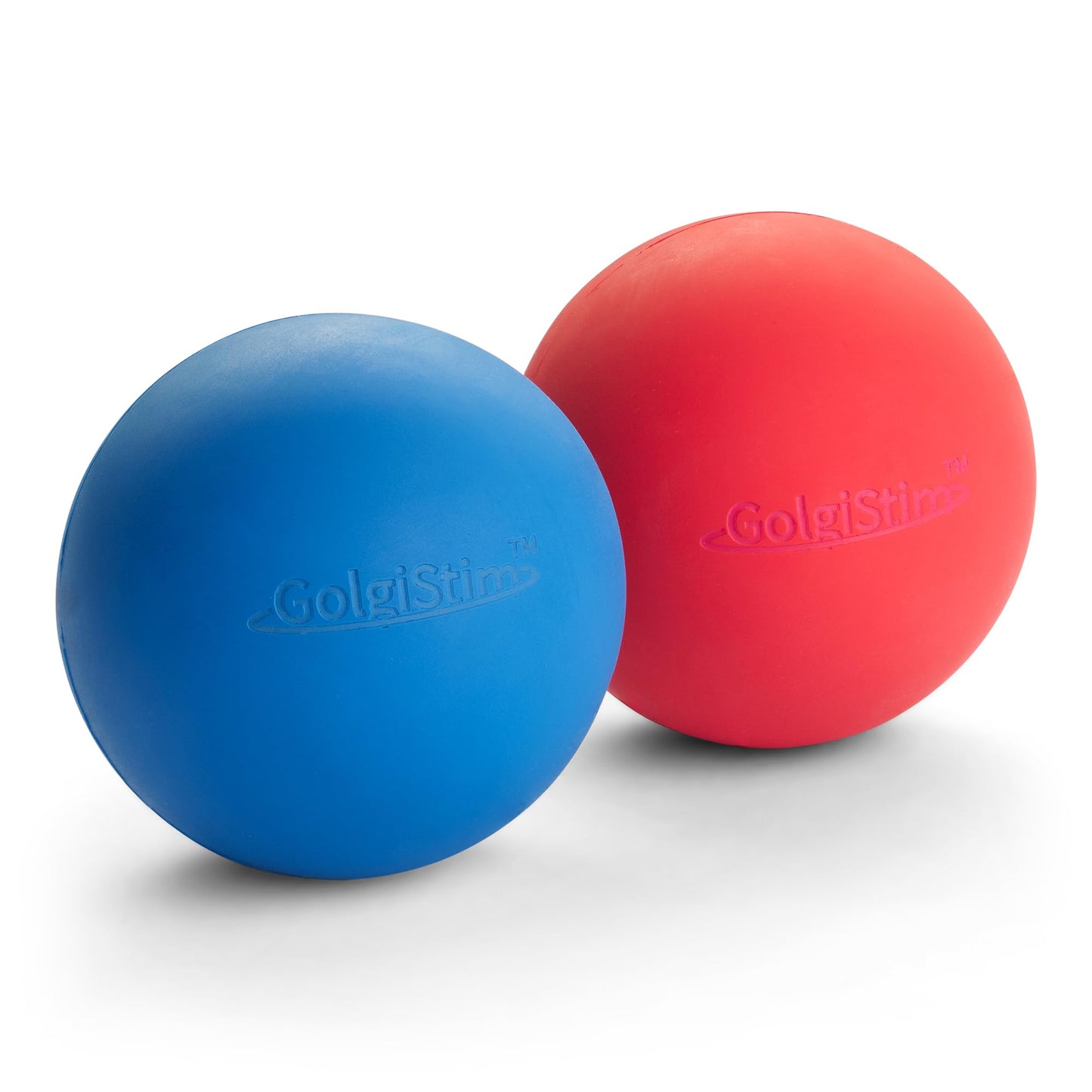 GolgiStim Lacrosse Massage Balls for Trigger Point Therapy, Muscle Knots, Yoga, Myofascial Release - Contains Pair of 2 Balls and Mesh Carrying Bag (Red and Blue)
