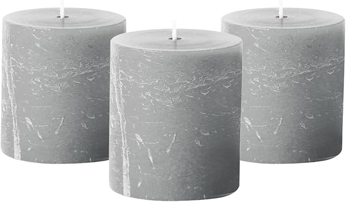 Simply Soson Grey Rustic Texture Pillar Candles 3x3 inch - Set of 3 - Unscented Decorative Grey Candles, No Drip, Ideal for Home Decor, Weddings, Holidays