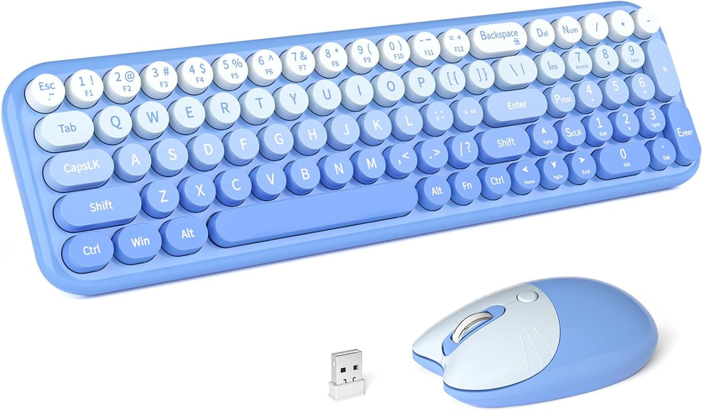 MOFII 2.4G Set, Wireless Keyboard and Mouse Combo, Full Size Retro Round Computer Keyboard and Mouse Plug and Play