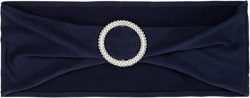 Juvale Chair Sashes - Navy Blue Spandex with Silver Rhinestone Buckles | 50 Pack, Fits 13.5-16.5 in