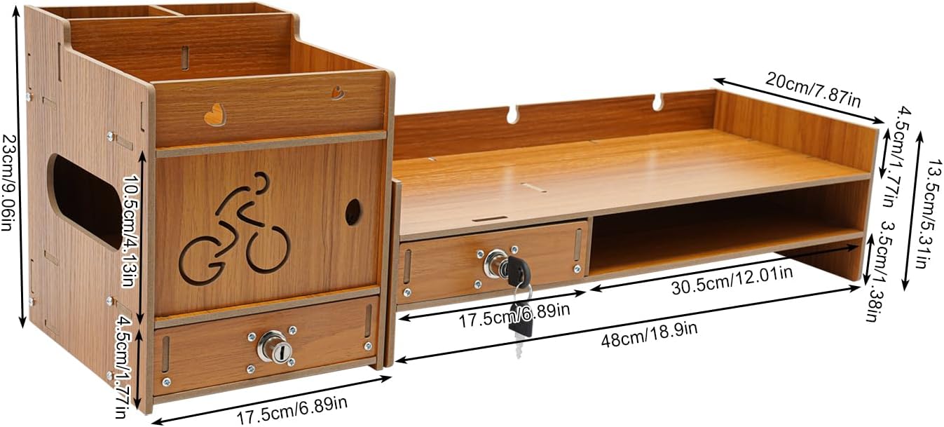 QUSKLISU (07) Computer Monitor Stand, Computer Rack with Drawers, Two top Platforms Desk Organizer Monitor Stand