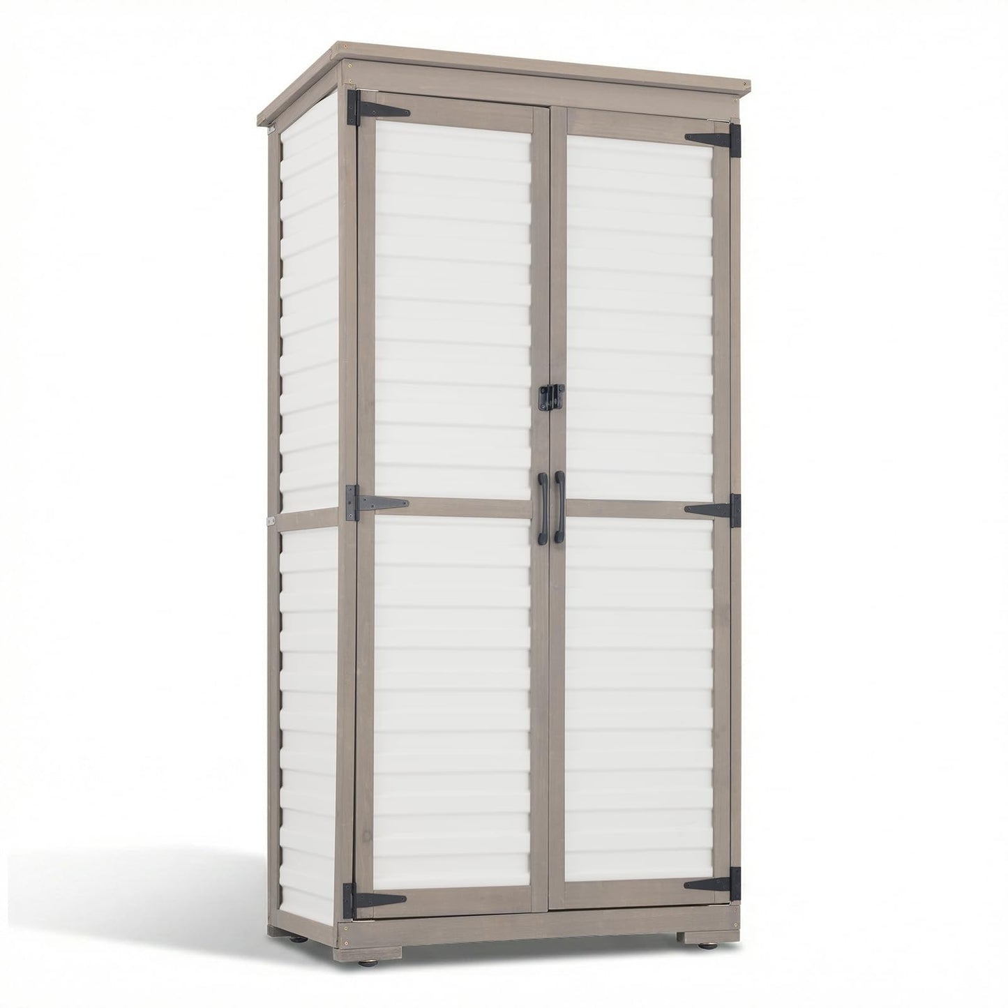 Outdoor Storage Cabinet – Store More in Less Space, Tall Vertical Garden Tool Organizer with 4 Shelves & Long Handle Storage, Weather-Resistant Patio Cabinet for Backyard, Garden, Side Yard