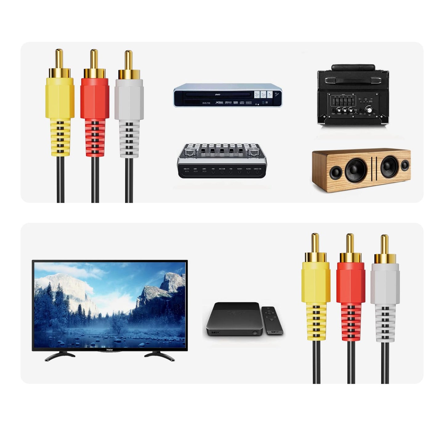 Eanetf 3RCA 24K (5ft-2pcs) RCA Cables, Cable Audio Video Gold Plated Connecting Audio Video Components AV Male to Male