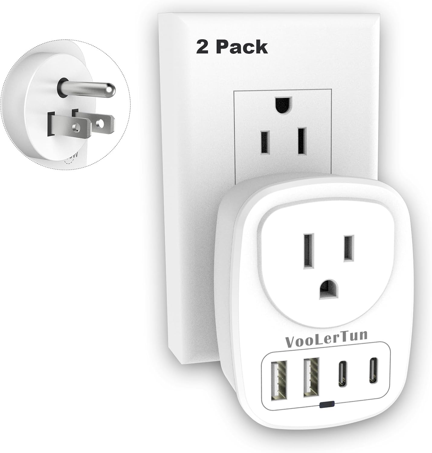 VooLerTun 2 Pack Outlet with USB Ports Cruise Approved Power Strip Wall Outlet Extender Splitter, USB Outlet Plug