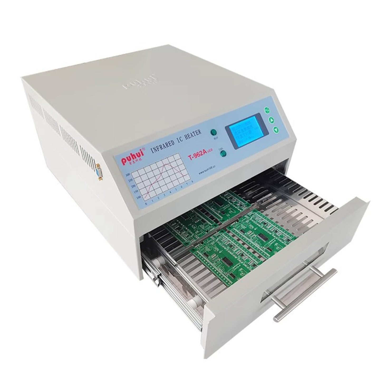 T962A Automatic Reflow Soldering Machine with Hot Air Circulation - Infrared Heater for PCB SMT BGA Rework Station, 1500W Drawer Type Reflow Oven, Wide Welding Area 300mm x 320mm