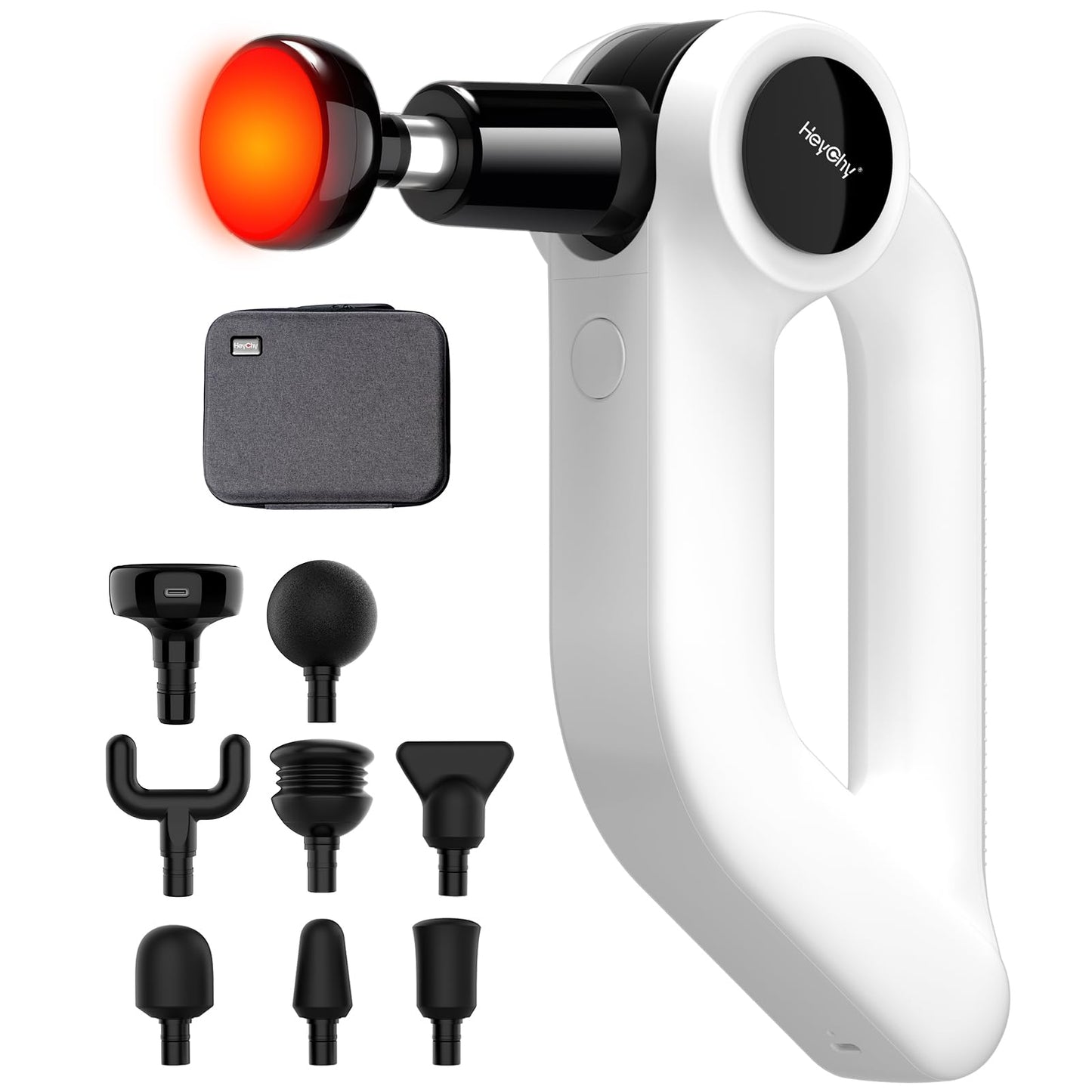 Massage Gun with Heat - Deep Tissue Percussion Massager for Pain Relief, 12mm Amplitude, 5 Speeds & 8 Attachments, Ideal for Muscle Recovery, Back Shoulder Leg - Gift for Athletes, Men, Women, White