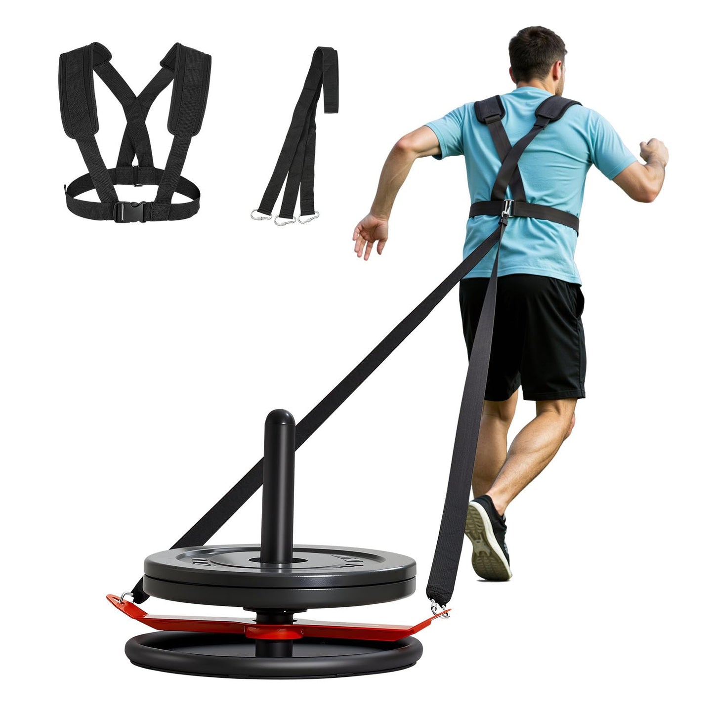 VEVOR Weight Sled, Steel Power Sled, Fitness Strength Training Pull Push Running Sled, Fitness Workout Sled Push Gym Equipment, with Harness, Compatible 2 in Weight Plates, Orange & Black