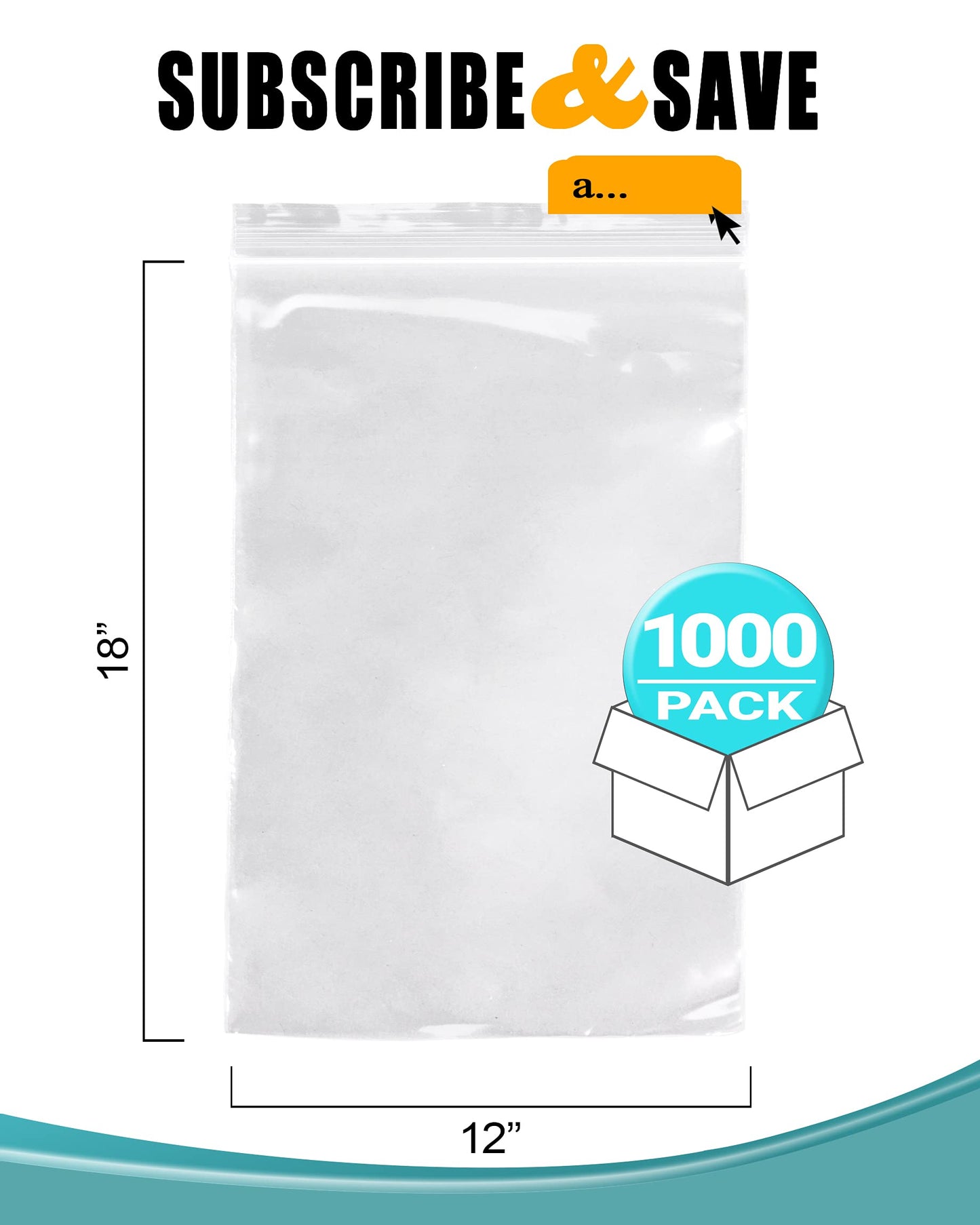 APQ Supply Jumbo Zipper Bags 12 x 18, Clear Poly Bags with Single Track Seal, 2 Mil Thickness, Pack of 1000, Large Plastic Bag for Packing Storing and Food Service