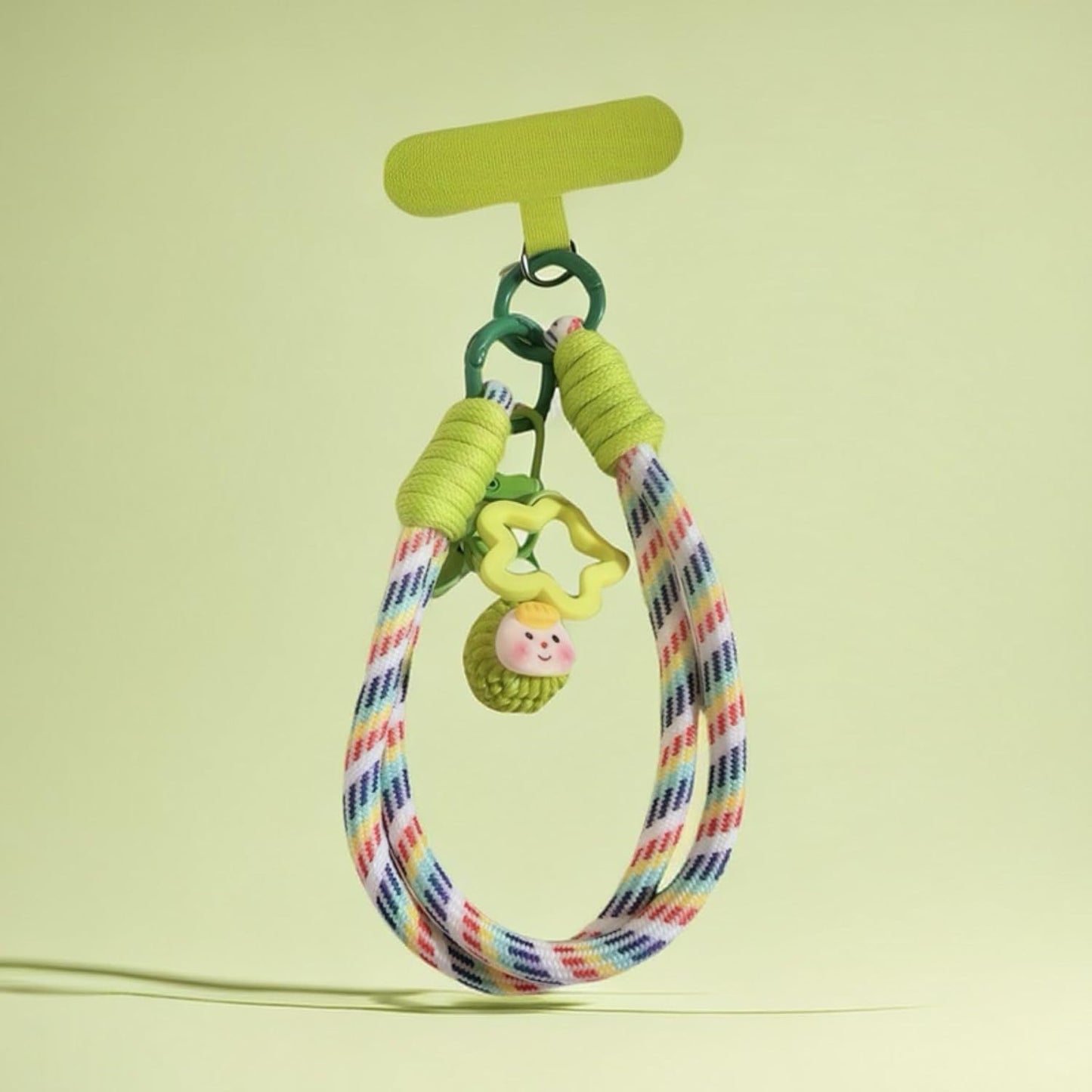 7mm Dopamine Vibes Universal Wrist Strap - Korean-Style Short Phone Lanyard with Cute Green Durain Charm, Rope, Trendy