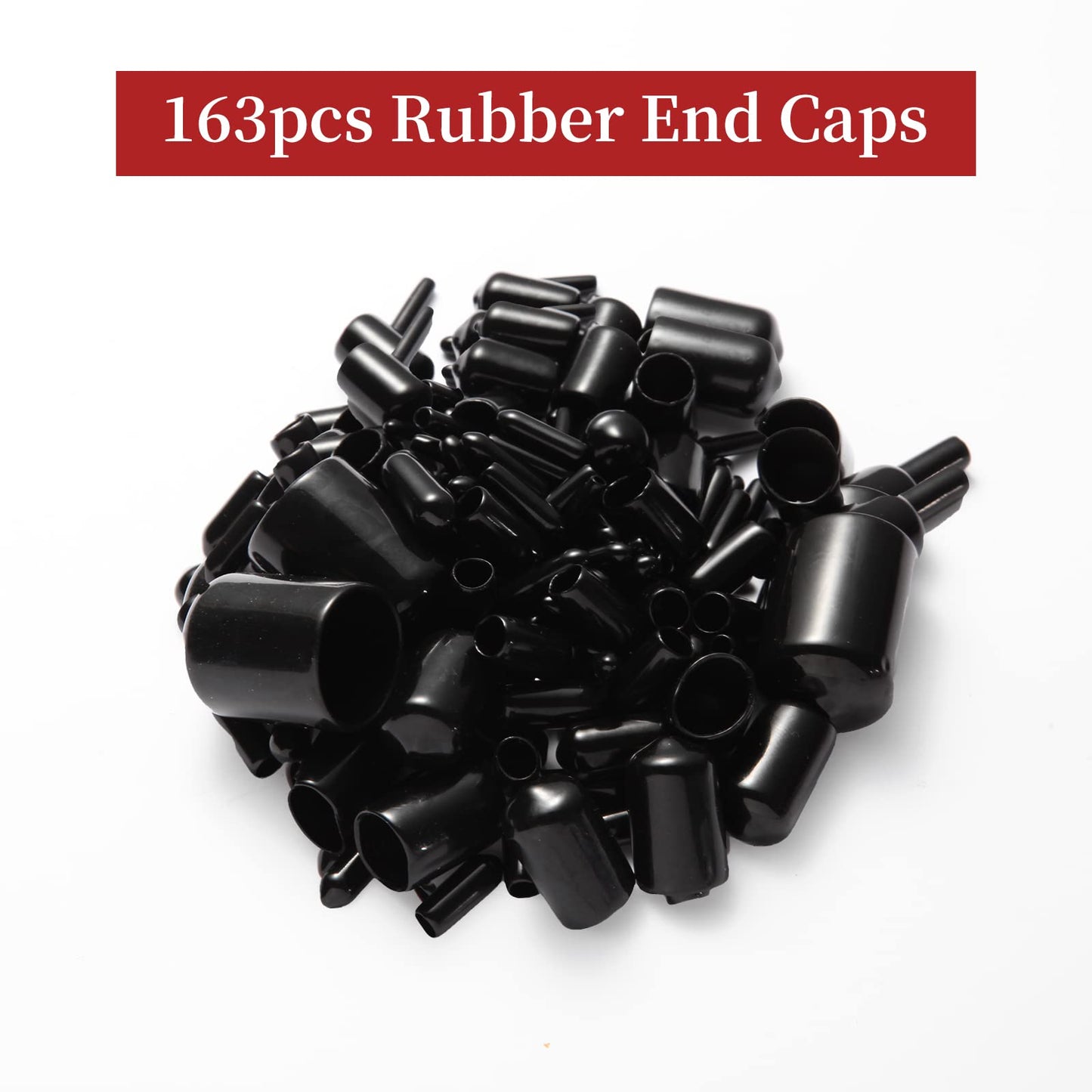 Aleric 163pcs Rubber End Caps,Round Bolt Covers Caps,Vinyl End Cap Screw Thread Protectors,Rubber Screw Cover Bolt Cap for Metal Tube Rod Bolt in Size 2mm 3mm 4.5mm 6mm 7mm 8mm 9mm 12mm 20mm(Black)