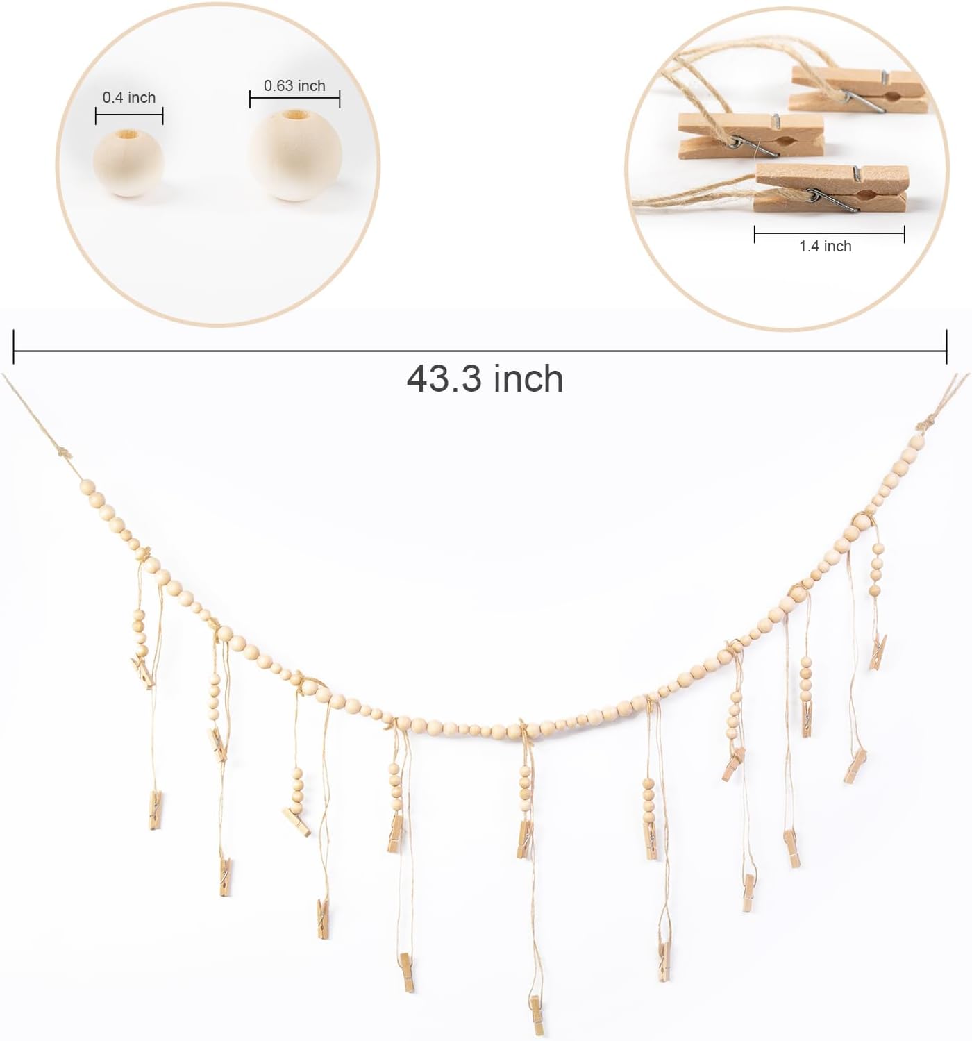 Skiennix Hanging Photo Display - 18 Wooden Clips | Boho Wall Décor for Bedroom & Living Room