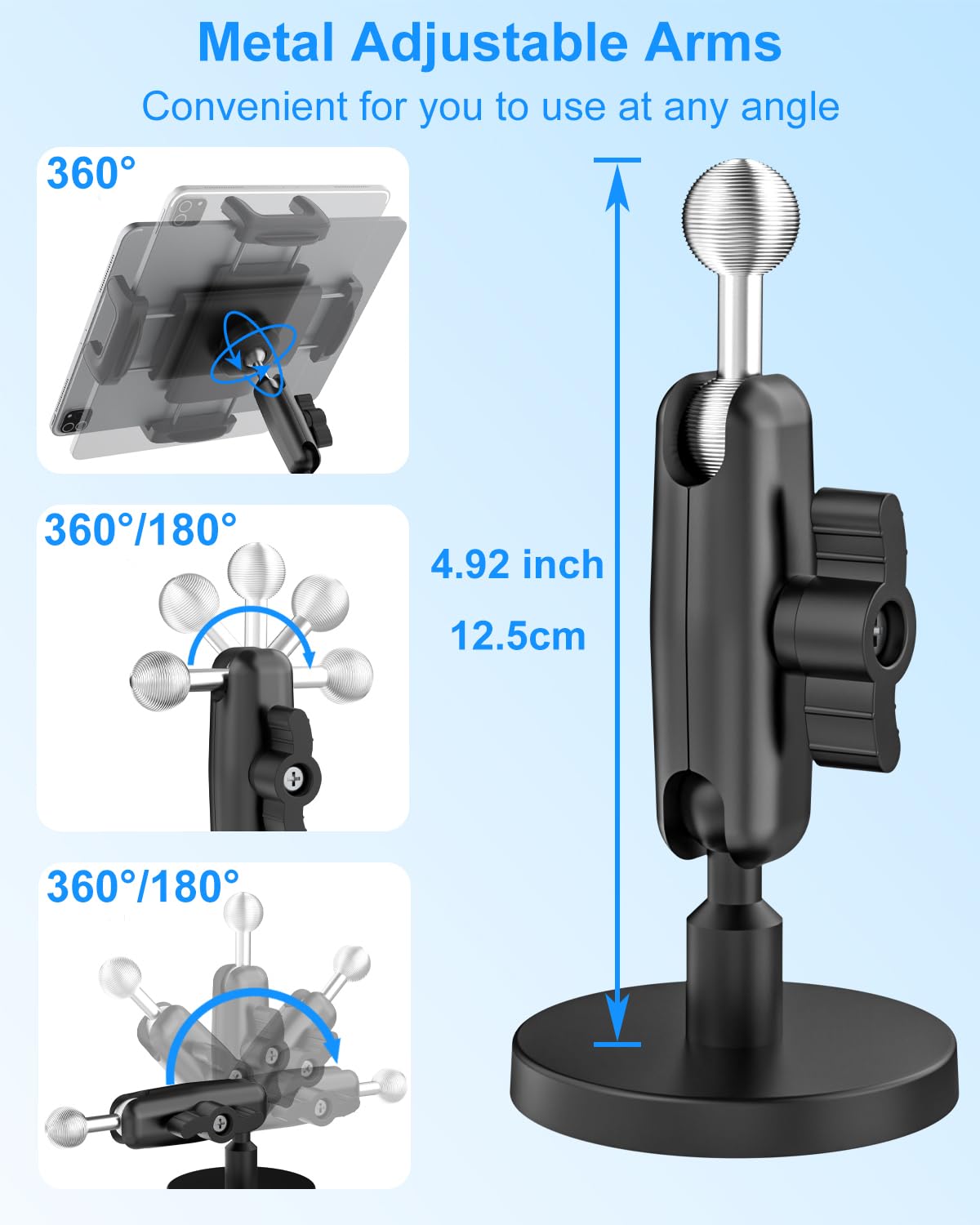 Kolasels Magnetic Tablet Holder with Adjustment Arm, Heavy Duty Metal Magnetic Tablet Mount for Cabinet/Fridges/Whiteboard/Gym Equipment/Metal Surface/Gym, Compatible with iPad, iPhone, 4-13" Devices