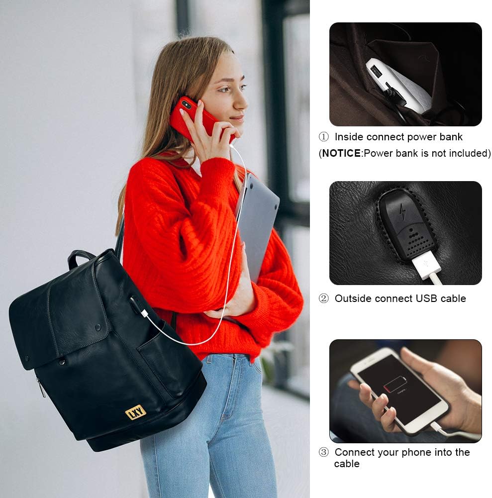 Backpack Backpack LXY Leather Laptop Women Vintage Travel Computer with USB Charging Port, Laptop Purse Book Bag