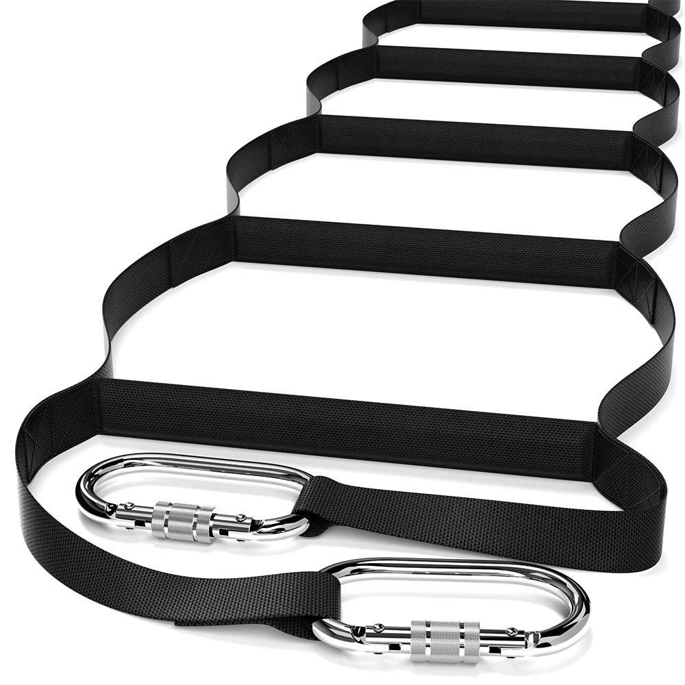 Fire Escape Ladder 6 Story 48 ft - Webbing Straps & Fiberglass Heavy-Duty Rungs with Spring Hooks - Multi-Functional & Weather Resistant Safety Rope Ladder - Lightweight, Compact & Portable