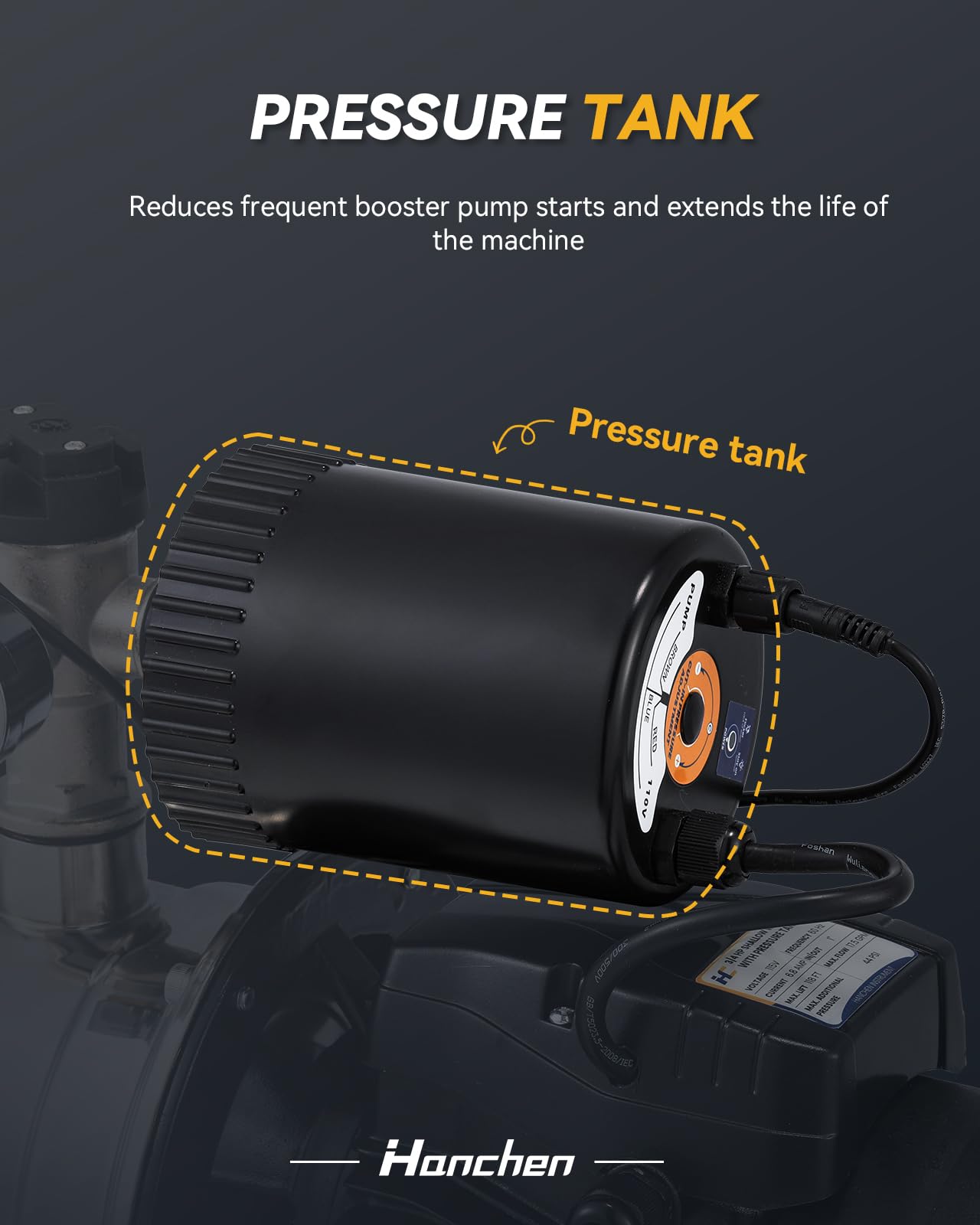 Hanchen 3/4 HP Shallow Well Pump with Pressure Tank, Automatic Booster System, Self-Priming Stainless Steel Jet Pump with Water Flow Switch Water Pressure Switch