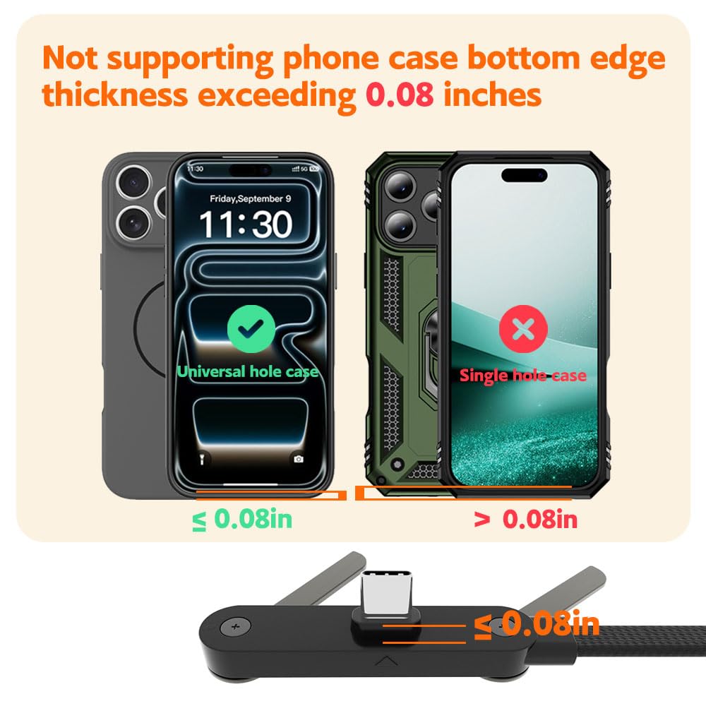 (3 Pack)240W 4.9FTBuilt-in USB C to USB C Invisible Stand Charging Cable Fast Charging Cable Phone Support Fast