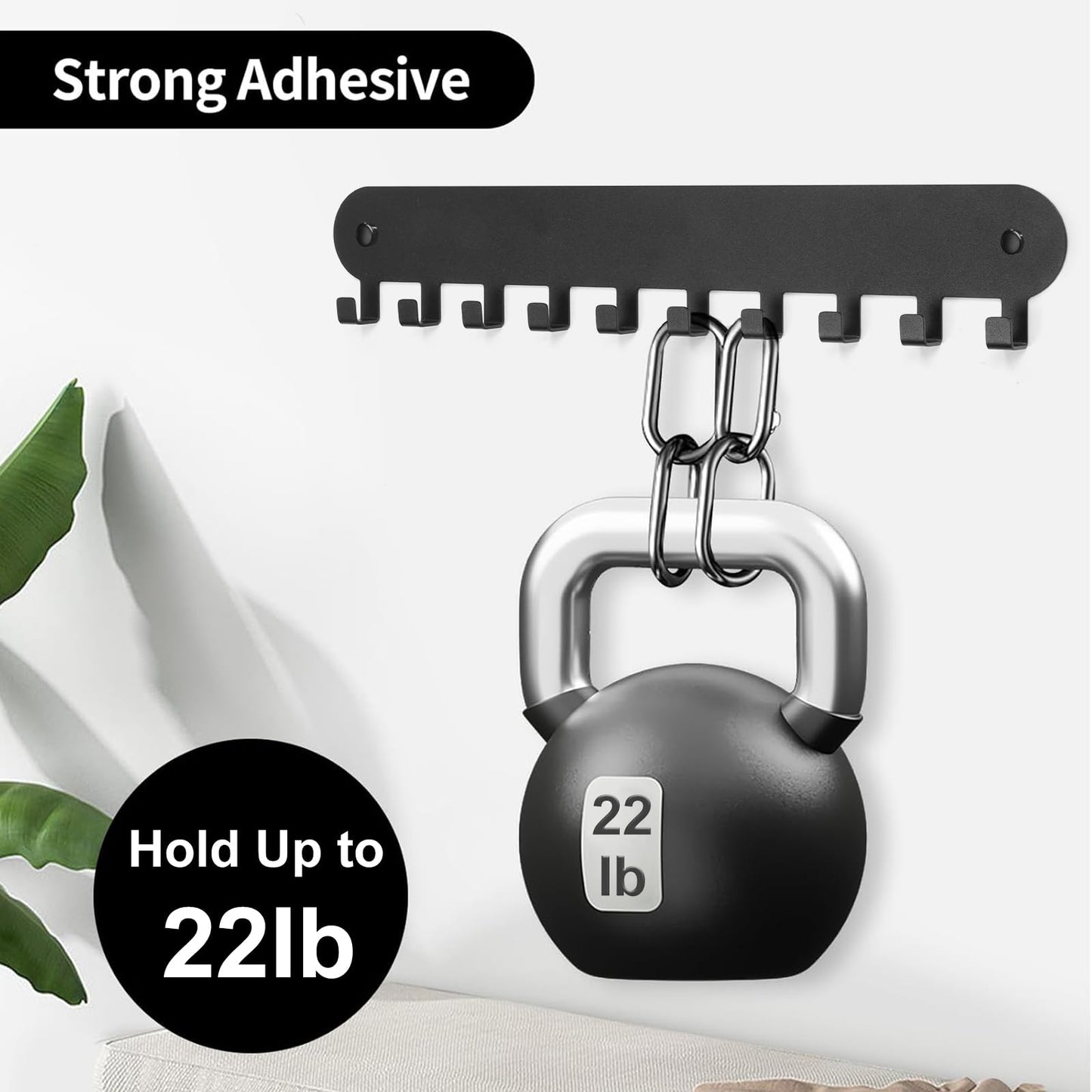 Suzurana 2 Pack Key Holder for Wall,Key Hooks with 10 Hooks,Key Holder Wall Mount Self Adhesive, Key Rack for Wall No Drill for Living Room, Kitchen, Bathroom, Garage (Black)