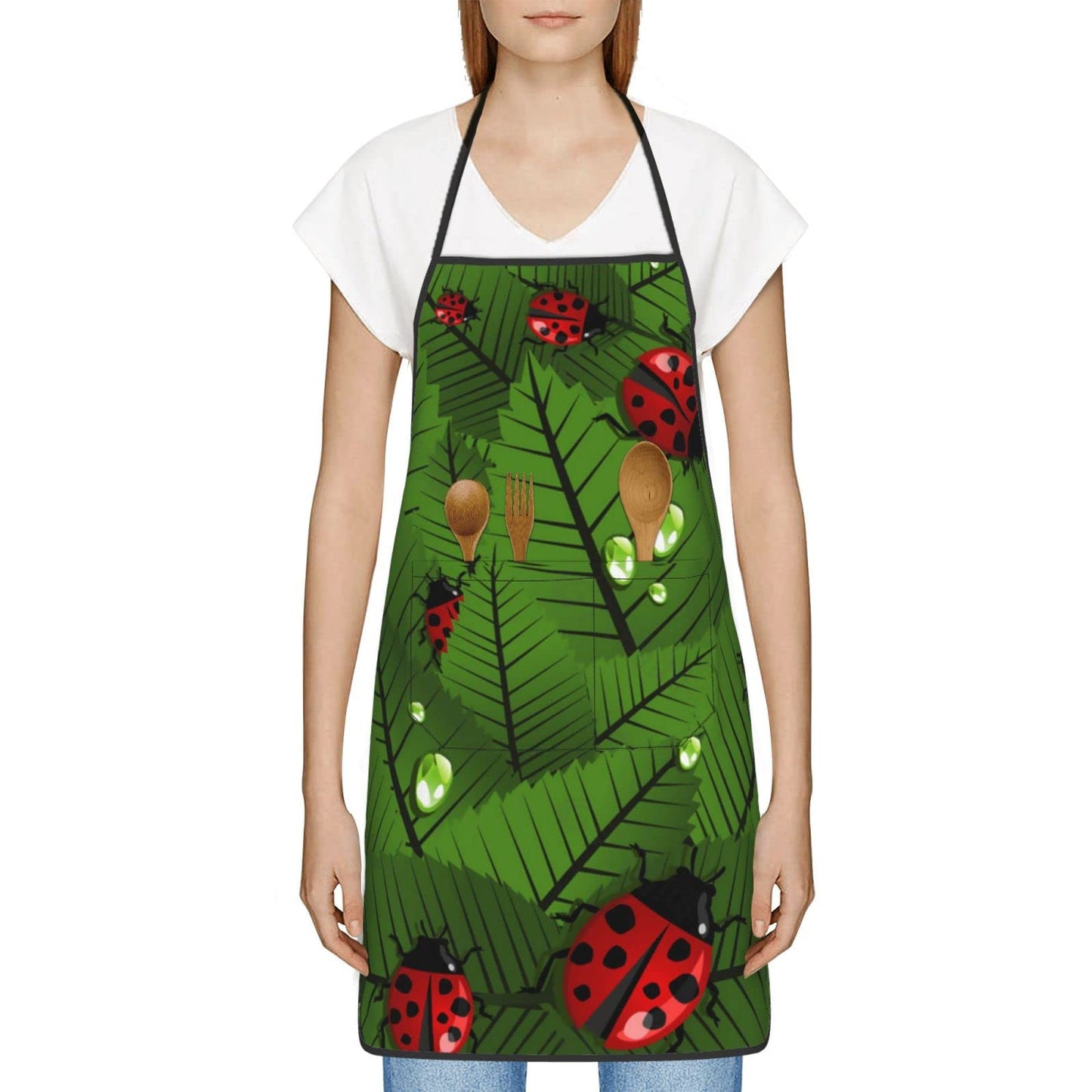 DCEHGEW Apron Gift Leaves And Ladybugs Print Apron,Women Girls Cooking Kitchen Apron With Pockets