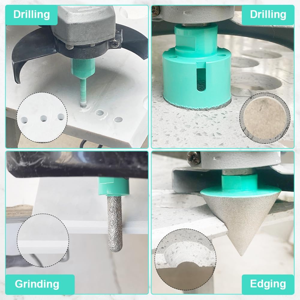 Diamond Hole Saw Kit - 10PCS Tile Core Drill Bits Set for Porcelain Ceramic Granite Marble, Includes 6-65mm Bits, Finger Bit, Chamfer Bit & Adapter, 5/8"-11 Thread
