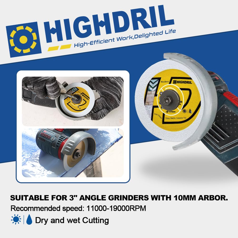 HIGHDRIL 3" 75mm Circular Saw Blade Set 4pcs and HIGHDRIL Diamond Drill Bits Kit with 5/8-11