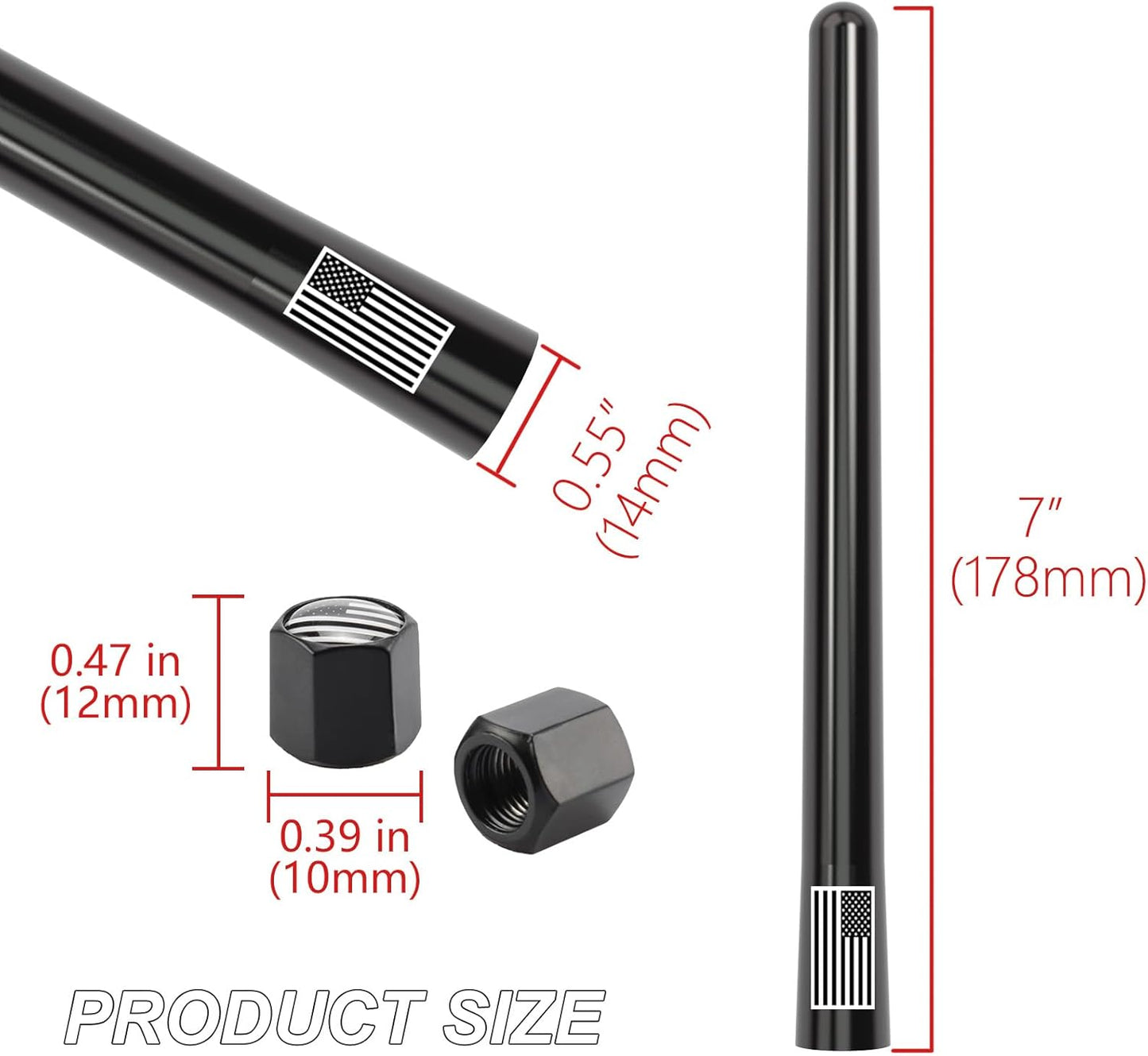 Engirette 7 1500 2500 3500 F150 F250 F350 American Flag Car Truck Short Antenna with Tire Valve Caps for GMC Sierra