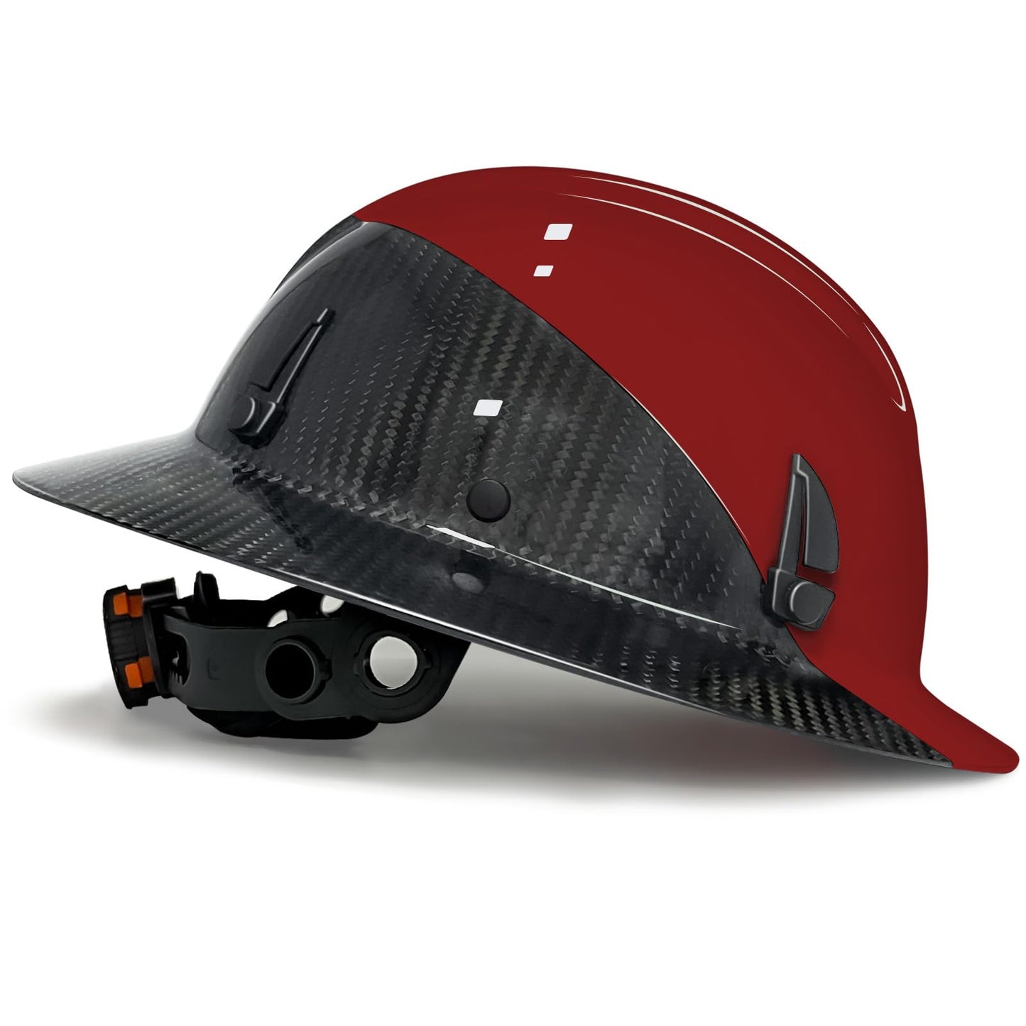 SAFEBUILDER Carbon Fiber Full Brim Hard Hats Made of Carbon Fiber Safety Helmet 6-Point Suspension ANSI Certified for Construction, Industrial, Outdoor Work (Carbon Fiber Hard Hats-A Red)