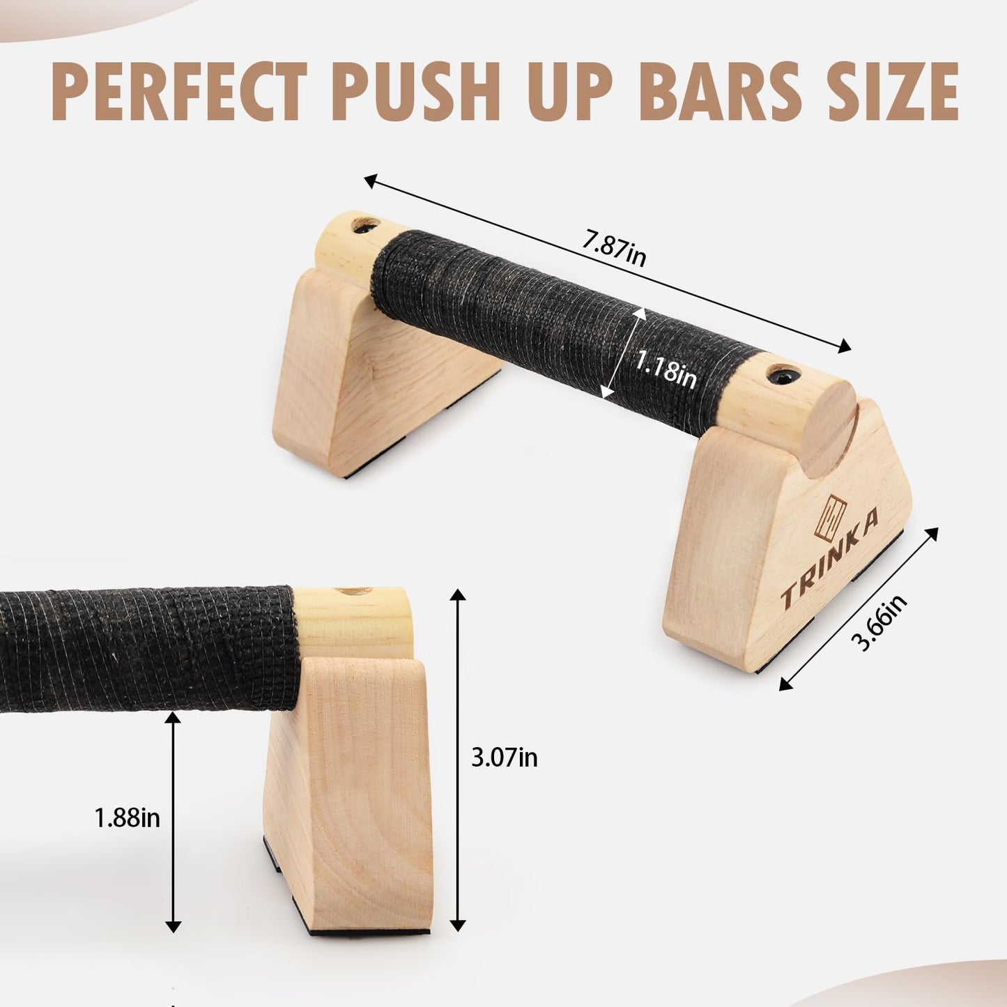 Wooden Parallettes Push Up Bars, 2 PCS Wood Calisthenics Bars with Non-Slip Base, 20CM Pushup Handles for Home Fitness, Workout Equipment for Men and Women Strength Training