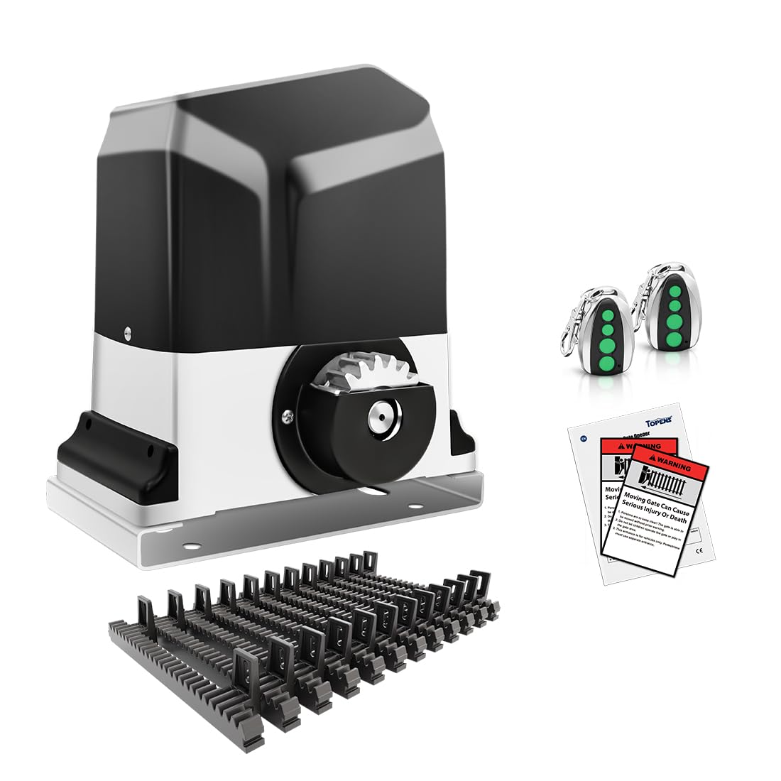 TOPENS RK1200T Automatic Sliding Gate Opener Rack Drive Electric Gate Motor for Heavy Driveway Slide Gates Up to 3400 Pounds, Security Gate Operator AC Powered with Nylon Gear Rack and Remote Control