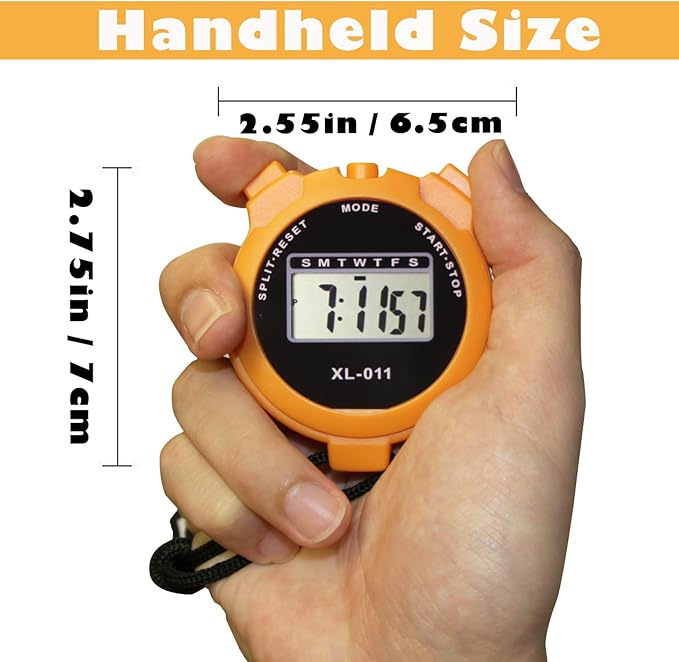 2-Pack Multi-Function Electronic Digital Sport Stopwatch Timer, Large Display with Date Time and Alarm Function, Sports Coaches Fitness Coaches and Referees Orange