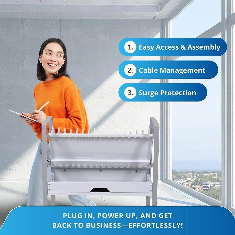 32 Device Mobile Charging Cart，Metrixpio Double-Layered Rolling Computer Cart with Socket Portable Ipad Storage & Laptop Cart for Teachers & White-Collar Workers