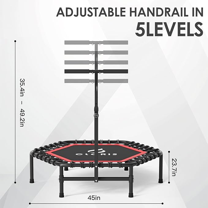 CLORIS 45'' Rebounder Trampoline for Adults - Max Load 450lbs, Mini Trampoline with Adjustable Foam Handle Indoor/Outdoor Fitness Body Exercise