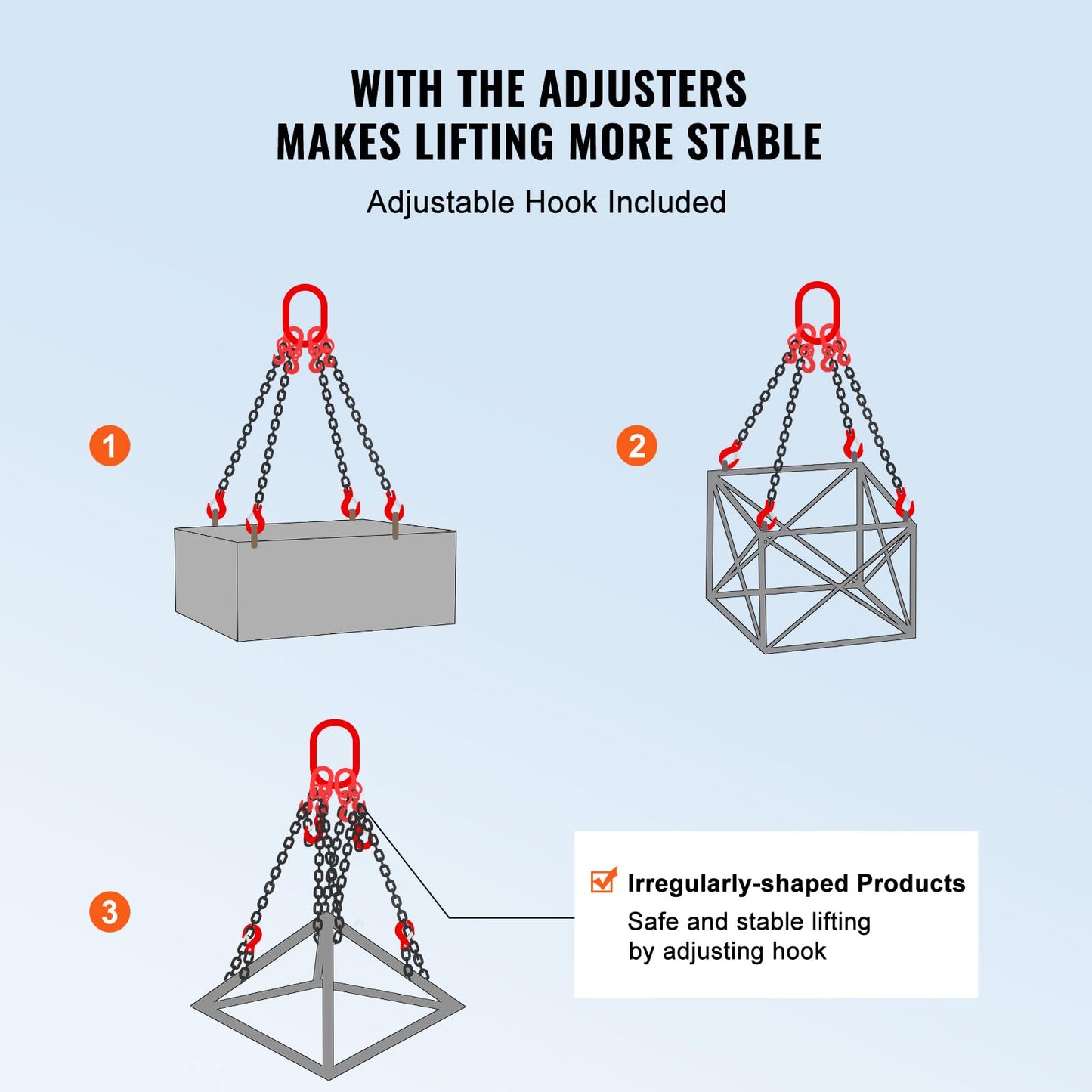 VEVOR Chain Sling, 3/8 inch x 10 ft Lifting Chains with Hooks, G80 Engine Chain Hoist Lifts, 18400 lbs/8 Ton Lifting Sling Chains for Engine Hoist, Engine Lift Chain with 4 Leg Grab Hooks & Adjusters