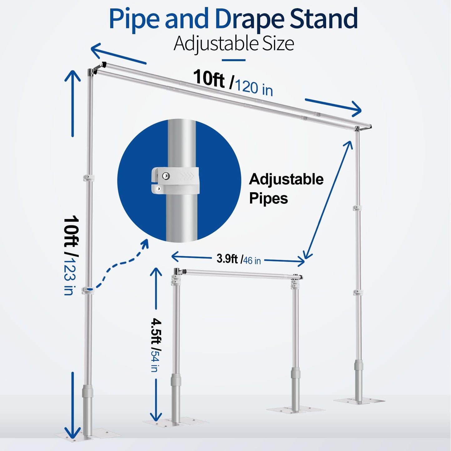 Qoolfoto 10x10ft Pipe and Drape Backdrop Stand, Double Crossbar, Heavy Duty Adjustable Background Frame with Metal Base for Parties Photography Wedding Photoshoot Decoration