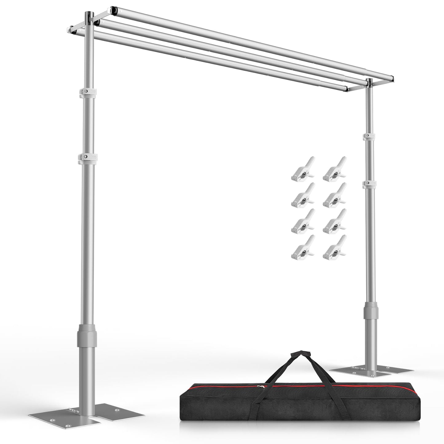 EMART Backdrop Stand Heavy Duty 10x10Ft,Three Crossbar Pipe and Drape Photo Background Support Kit, Adjustable Metal Frame with Flat Base for Wedding Birthday Party Decorations