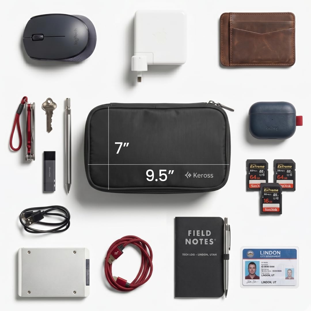Keross Cable Organizer Bag for Travel with Removable Dividers Electronics Organizer Case for Chargers, Cables, Power