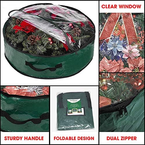 Propik Christmas Wreath Storage Bag - Tear-Resistant Holiday Container with Clear Window | 36" X 36" X 8" (Green)