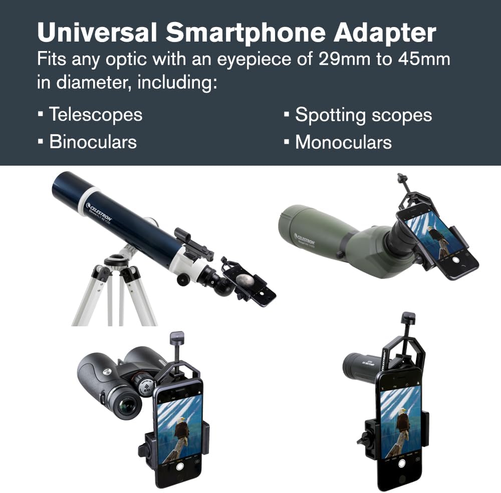 Celestron Smartphone Adapter for Telescope, Binoculars & Spotting Scopes Capture Images & Video Through Your Optics