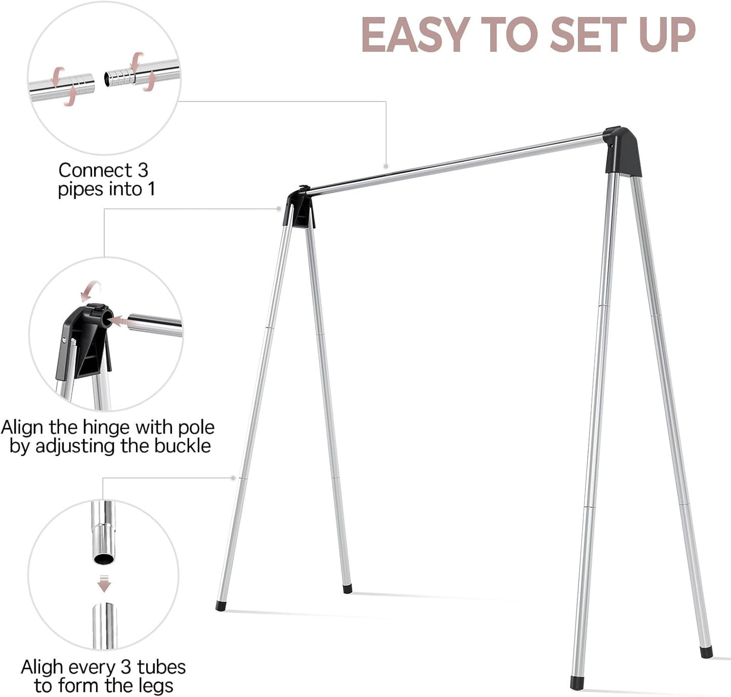 TOOLF Clothes Drying Rack - Foldable Stainless Steel Design | Portable Indoor/Outdoor Use, Large Capacity