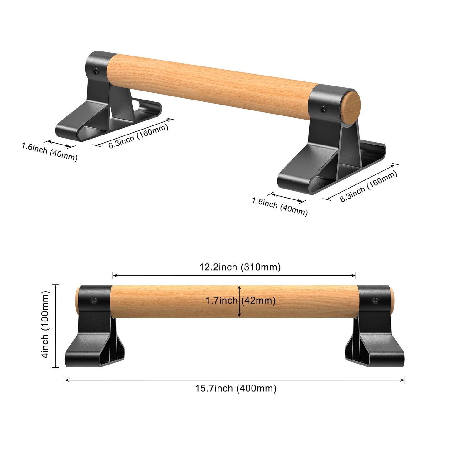 SELEWARE Wood Push-Up Bars Parallettes Anti-Slip Handstand Bars for Calisthenics, Fitness, Floor Workouts - Solid Wood Handle with Sturdy Metal Bracket, Supports to 600 lbs