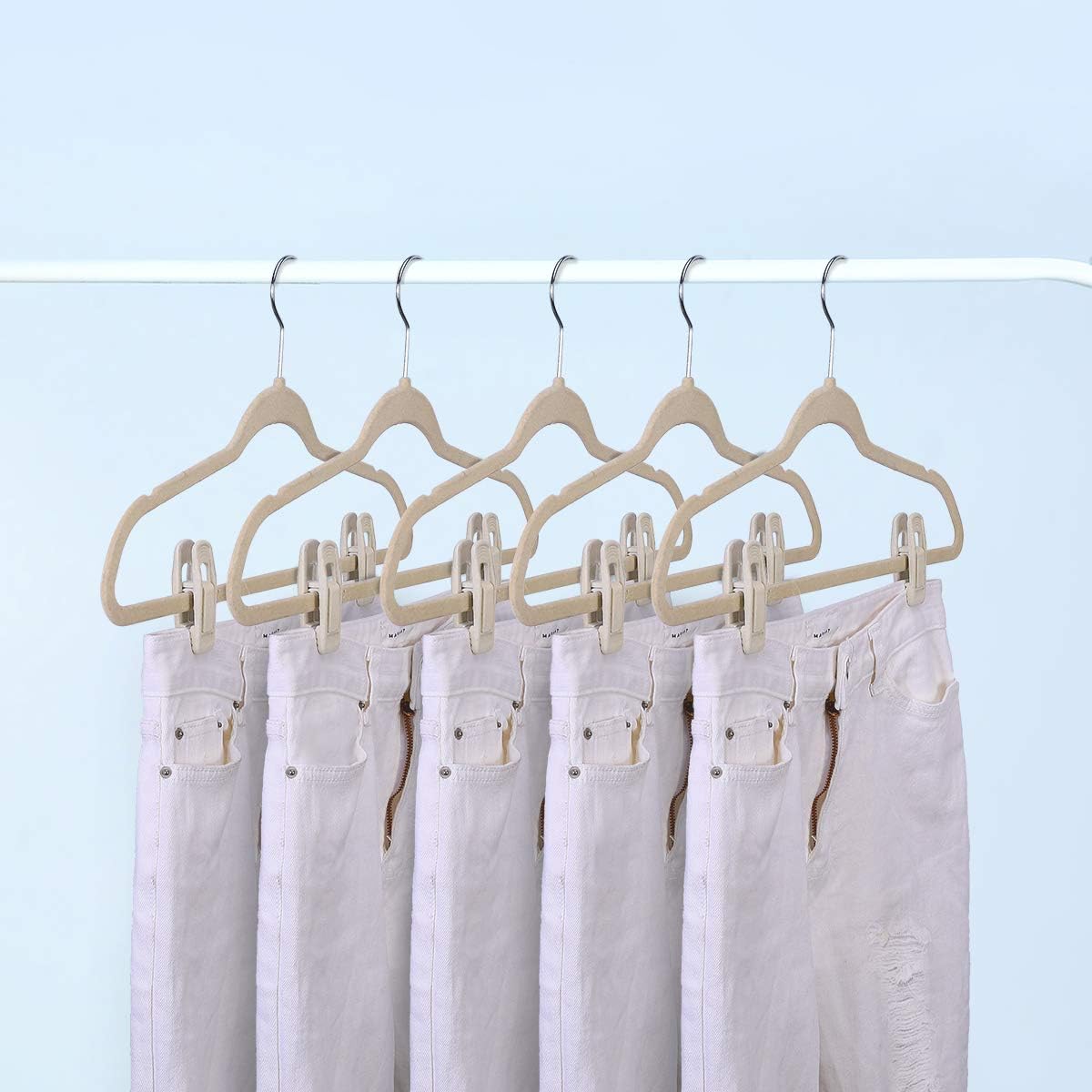 Trgowaul Velvet Hangers - Durable Clips for Thin Pants | 20-Pack in Beige