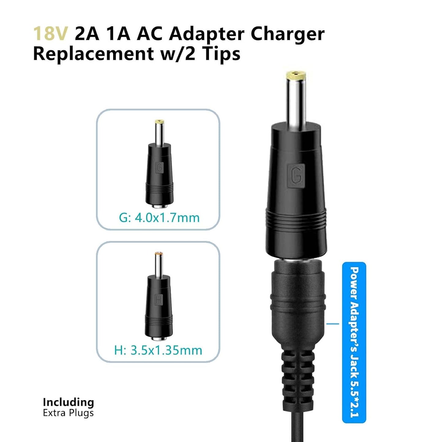 RCBCH 18V 2A 36W 3.5x1.35mm 4.0x1.7mm (6 AC Adapter Power Supply Switching Wall Mounted Power Adapter Compatible
