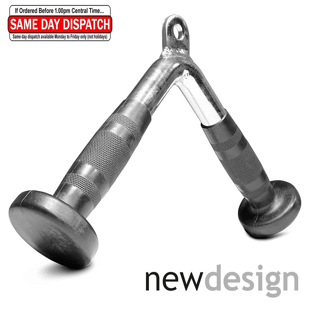 FITNESS MANIAC Home Gym Weightlifting Machine Attachments Tricep Press Push Down Bar V Handle Close Grip Cable V bar Rubber Handgrips
