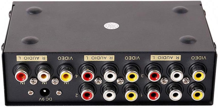 DTECH 4 3 1 4 Powered Way RCA Splitter Box in Out Composite Video Audio Distribution Duplicator with Power Adapter