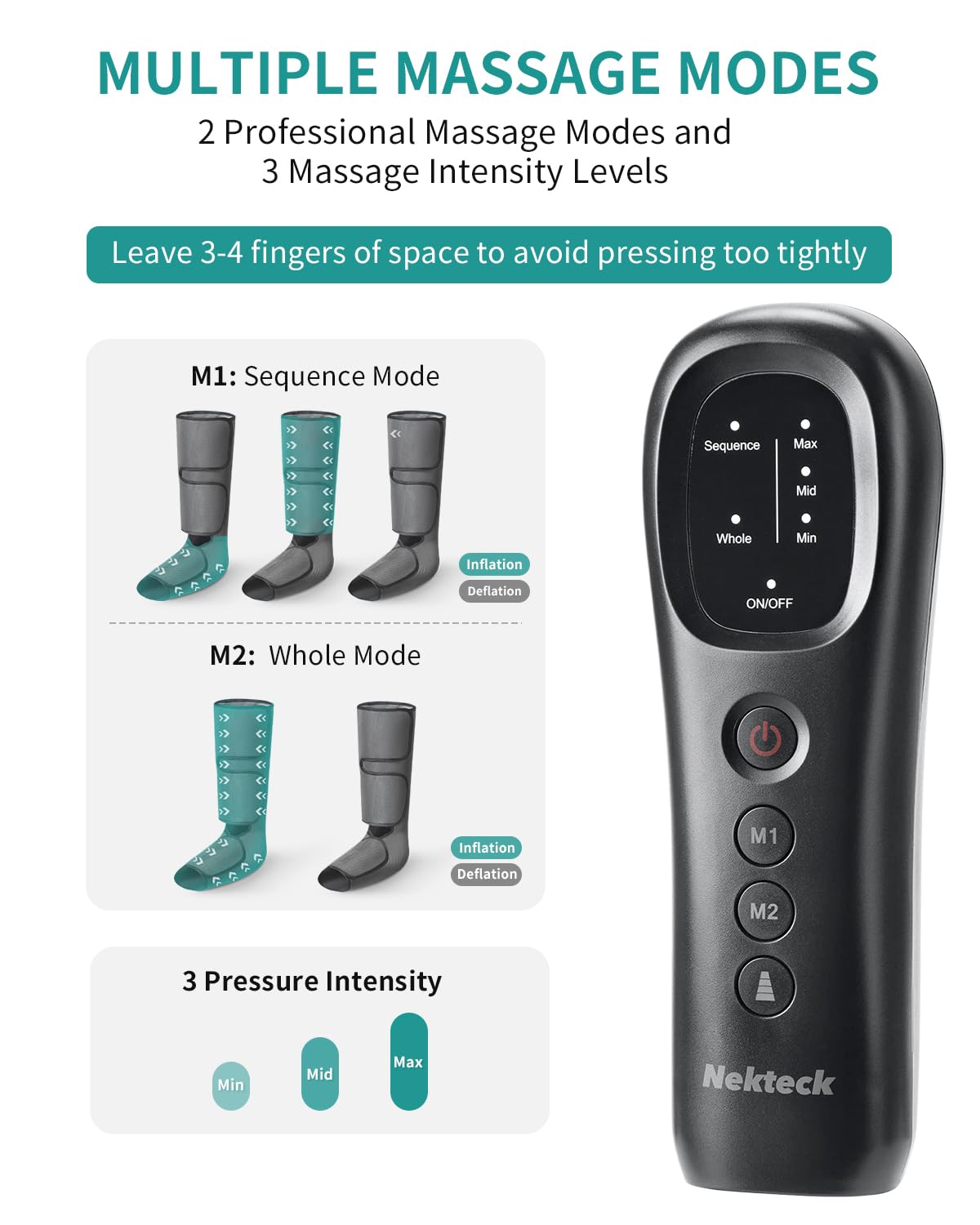 Nekteck Leg Compression Massager for Circulation and Relaxation, FSA Eligible Foot and Calf Massage Machine 2 Modes 3 Intensities with Hand-held Controller for Pain Relief, HSA Adjustable Leg Wraps