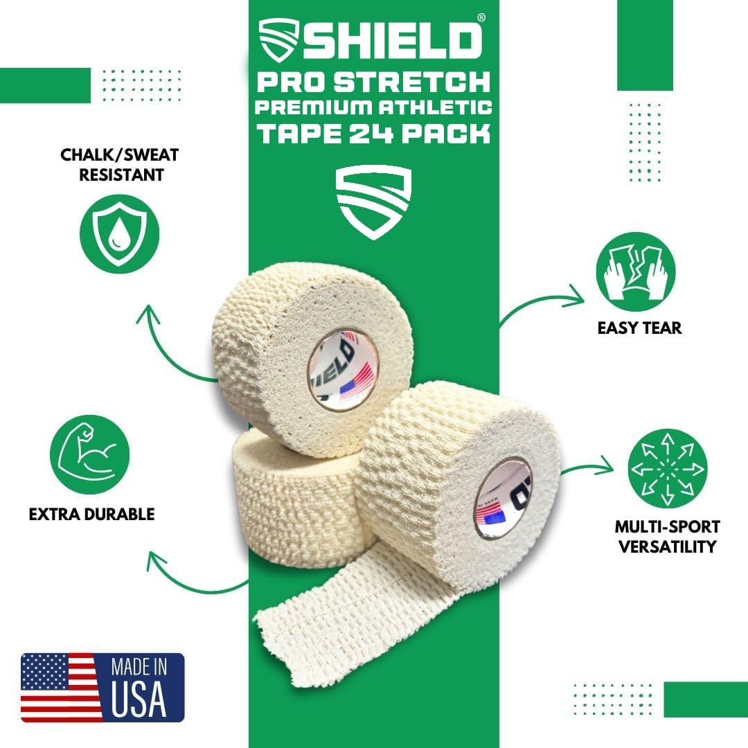 Shield PRO-Stretch Premium Elastic Athletic Tape - 2 Inch 24 Roll Case - Elastic Sports Tape for Training Support Tape for Teams Clinics and Athletic Trainers (540 Total Stretch feet) (White)
