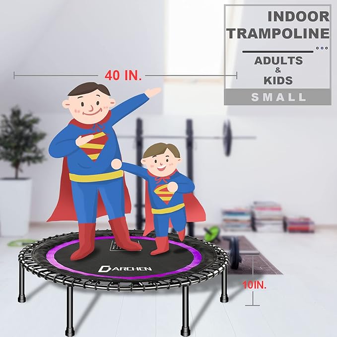 DARCHEN 450 lbs Mini Trampoline for Adults, Indoor Small Rebounder Exercise Trampoline for Workout Fitness for Quiet and Safely Cushioned Bounce, [40 Inch]