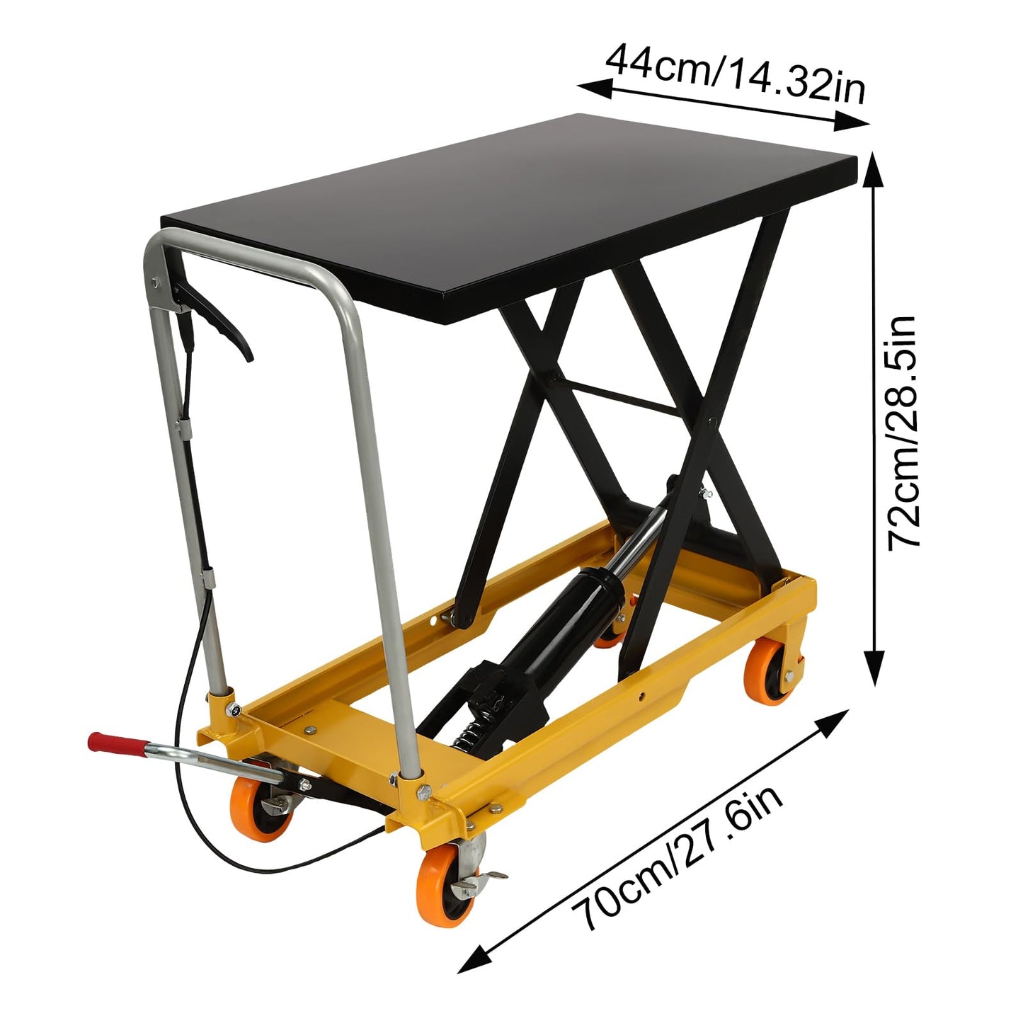 Single Scissor Lift Table, 500lbs Hydraulic Lift Table Cart 28.5" Lift Height Manual Hydraulic Scissor Cart Multi-Function Mobile Platform Cart with 4 Wheels for Material Handling and Transportation